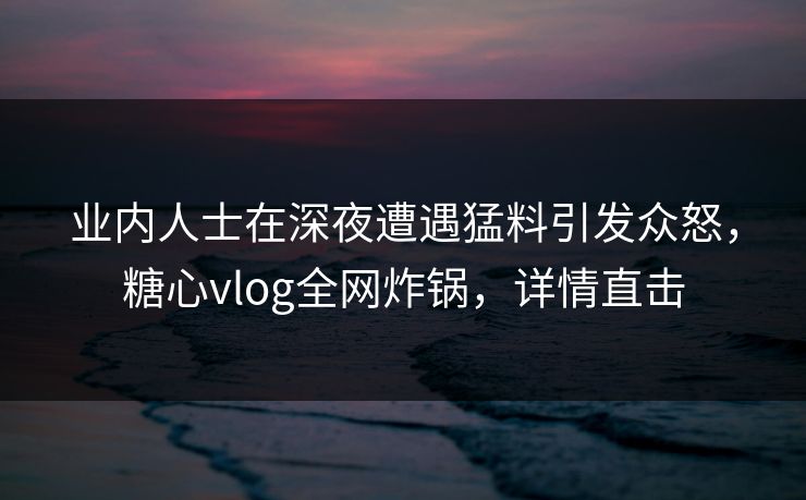 业内人士在深夜遭遇猛料引发众怒，糖心vlog全网炸锅，详情直击