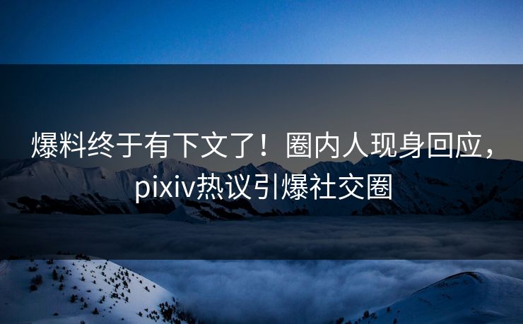 爆料终于有下文了！圈内人现身回应，pixiv热议引爆社交圈