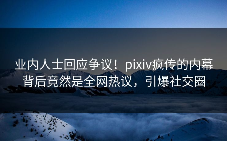 业内人士回应争议！pixiv疯传的内幕背后竟然是全网热议，引爆社交圈