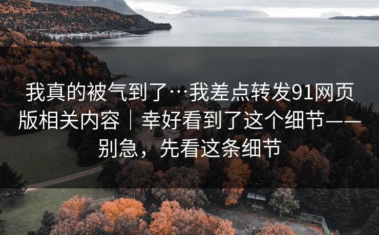 我真的被气到了…我差点转发91网页版相关内容｜幸好看到了这个细节——别急，先看这条细节